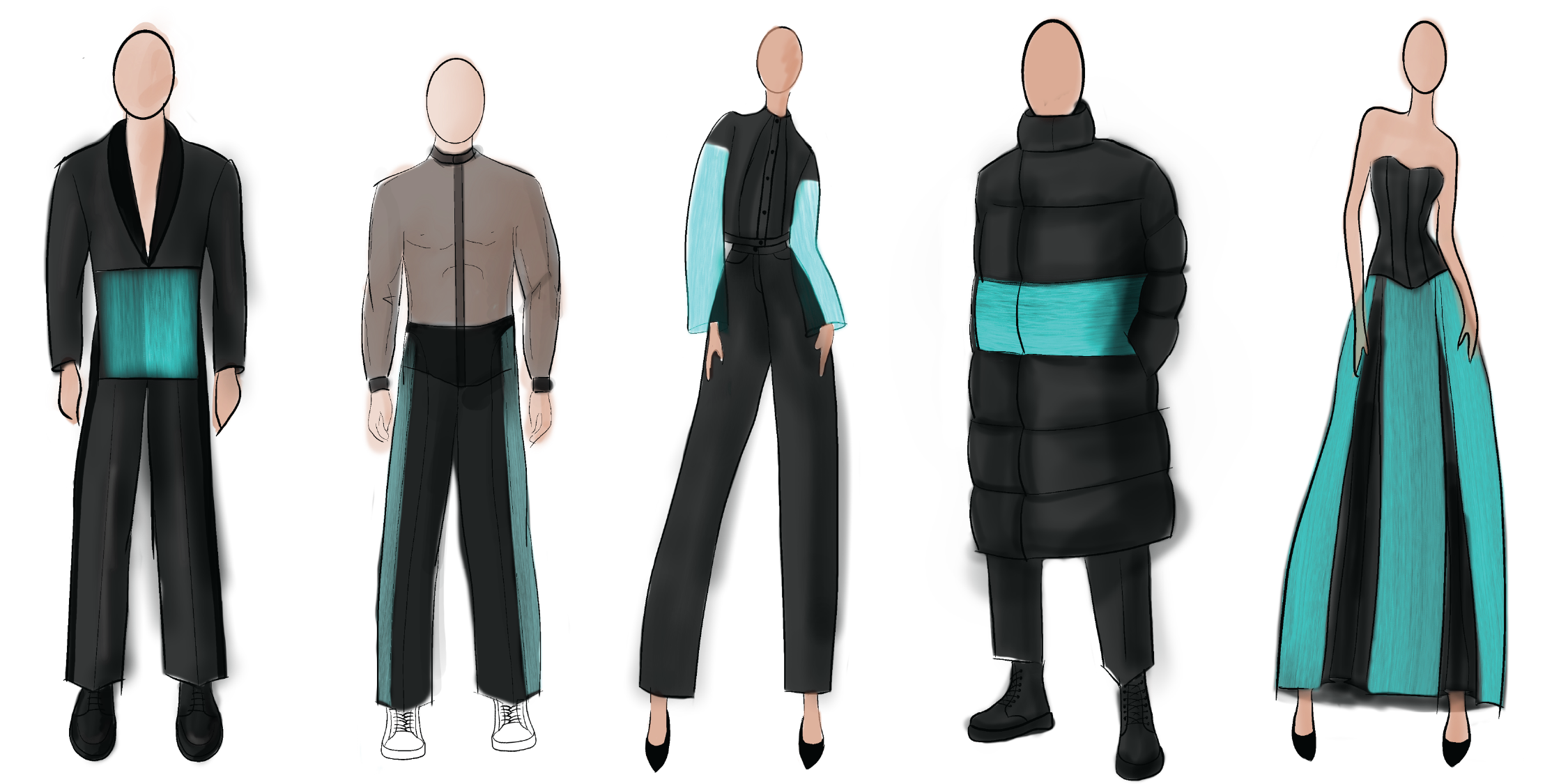 Five-look lineup sketch